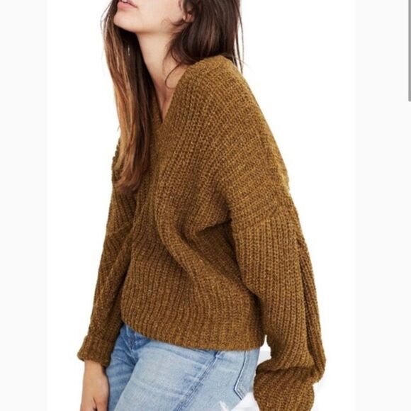 ✨2xHP✨MADEWELL Pleat Sleeve Pull Over V Neck Sweater✨ - Picture 2 of 7